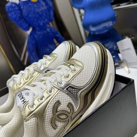 Chanel Women's Cream and Gold Sneakers - Picture 5 of 8